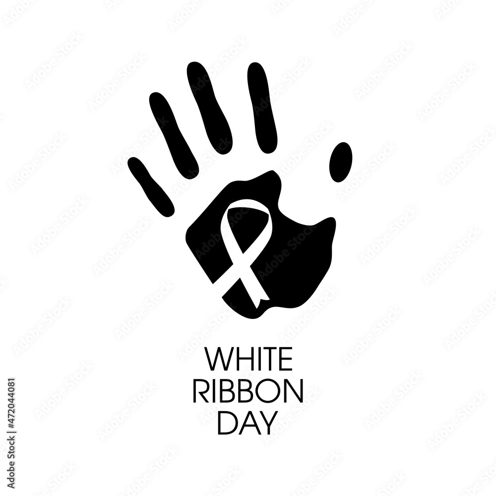 White Ribbon Day Poster with handprint and violence awareness symbol ...