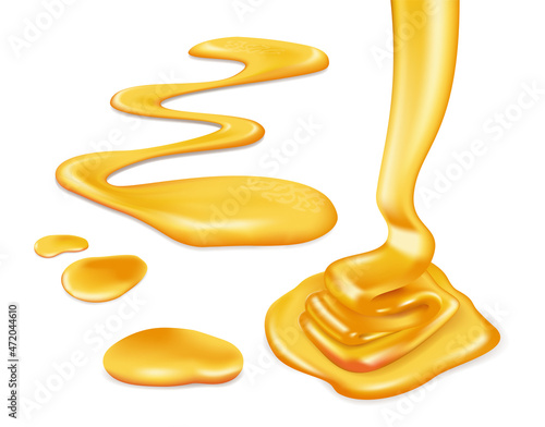 Sweet flowing honey on white background, realistic vector illustration