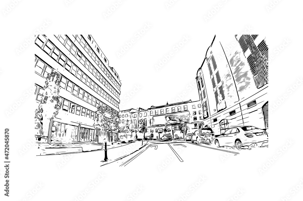 Building view with landmark of Limerick is the 
city in Ireland. Hand drawn sketch illustration in vector.