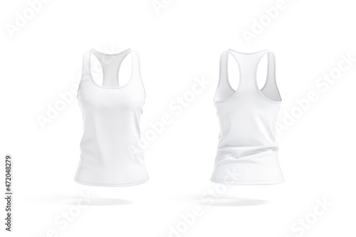 Blank white women racerback tanktop mockup, front and back view photo