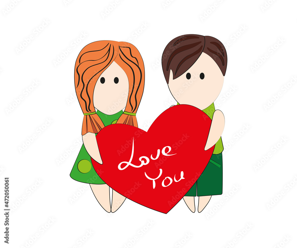 Cartoon boy and girl. Valentine's day. Vector. Isolated Cartoon boy and girl. Valentine's day. Vector. Isolated