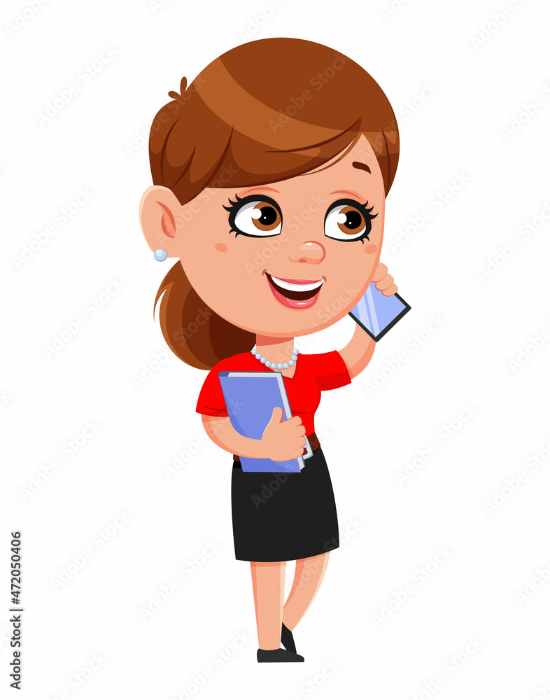 Cheerful businesswoman cartoon character