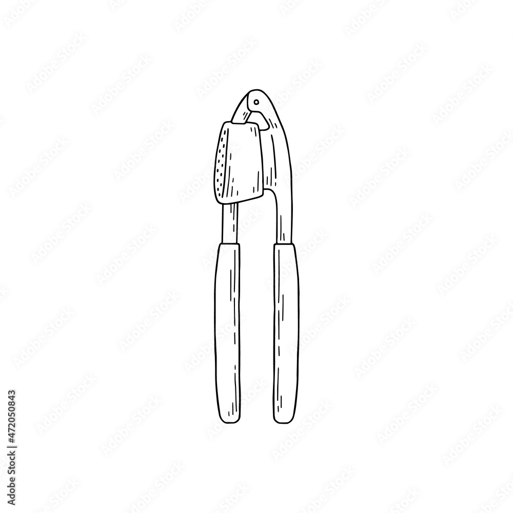Kitchen garlic press household tool icon, sketch vector illustration isolated. Kitchen garlic press household tool icon, sketch vector illustration isolated.