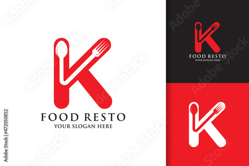 spoon fork letter K food restaurant inspiration logo