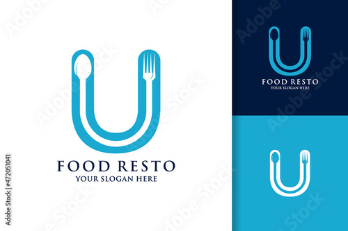 spoon fork letter U food restaurant inspiration logo