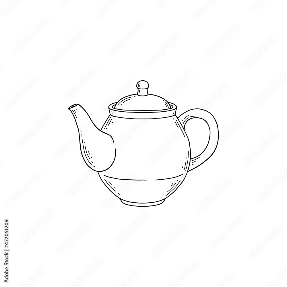 Kitchen teapot or kettle, hand drawn sketch vector illustration isolated. Kitchen teapot or kettle, hand drawn sketch vector illustration isolated.