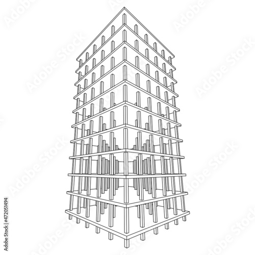 Building under construction. Build house construct in process. Wireframe low poly mesh vector illustration