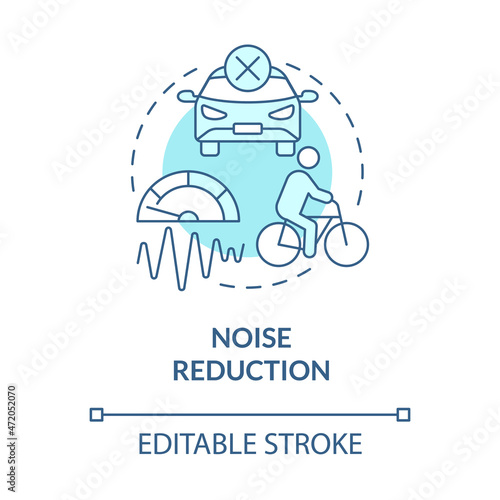 Noise reduction blue concept icon. Bike sharing goal abstract idea thin line illustration. Urban settings. Lowering noise pollution levels. Vector isolated outline color drawing. Editable stroke