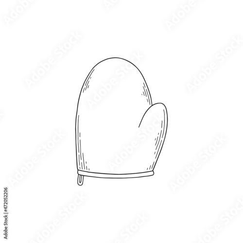 Kitchen quilted mitten or potholder glove sketch vector illustration isolated.