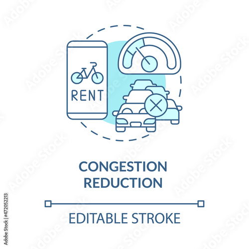 Congestion reduction blue concept icon. Bike sharing goal abstract idea thin line illustration. Reducing traffic jam. Improving road conditions. Vector isolated outline color drawing. Editable stroke