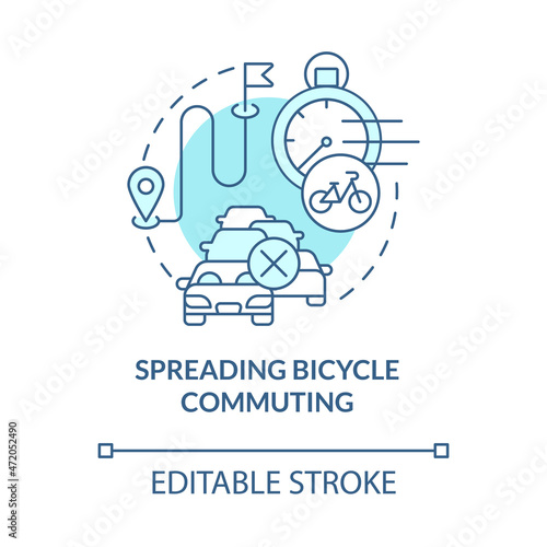 Spreading bicycle commuting blue concept icon. Bike sharing benefit abstract idea thin line illustration. Cycling to work. High-intensity ride. Vector isolated outline color drawing. Editable stroke