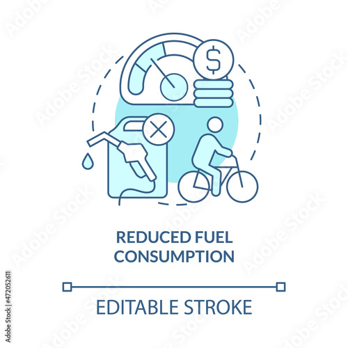 Reduced fuel consumption blue concept icon. Bike sharing benefit abstract idea thin line illustration. Eco-friendly transportation. Vector isolated outline color drawing. Editable stroke
