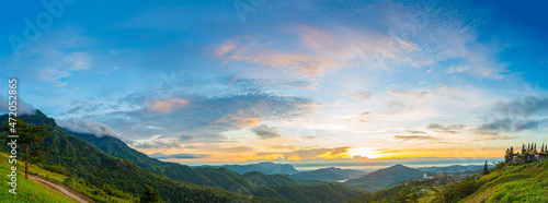 Fototapeta Naklejka Na Ścianę i Meble -  A panoramic view of the mountains and the beautiful sky,Panoramic view of colorful sunrise in mountains.