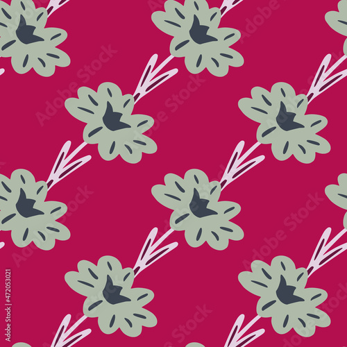 Seamless pattern with hand drawing wild flowers on bright pink background. Vector floral template in doodle style. Gentle summer botanical texture.