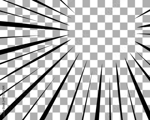 Sketch manga effects on transparent background. Black right upper corner lines splash texture for comics book.