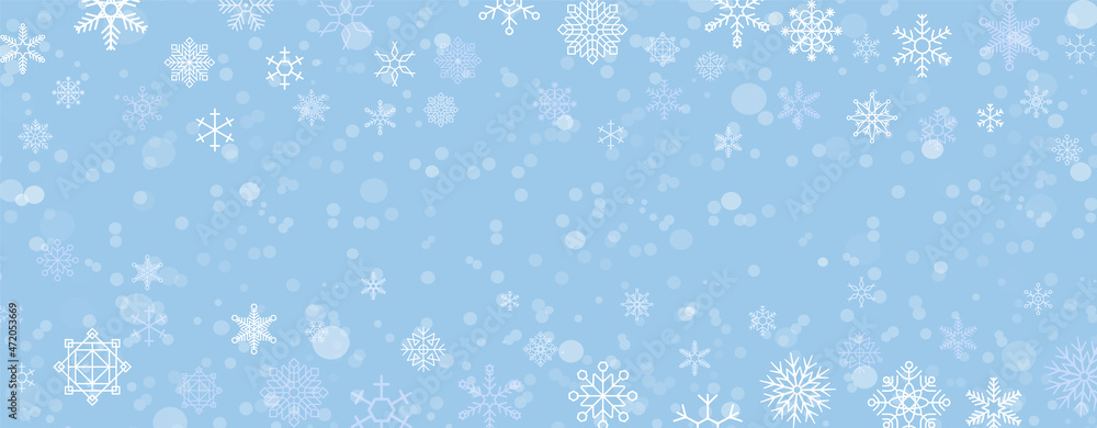 Christmas snowflake seamless pattern ice on blue background.