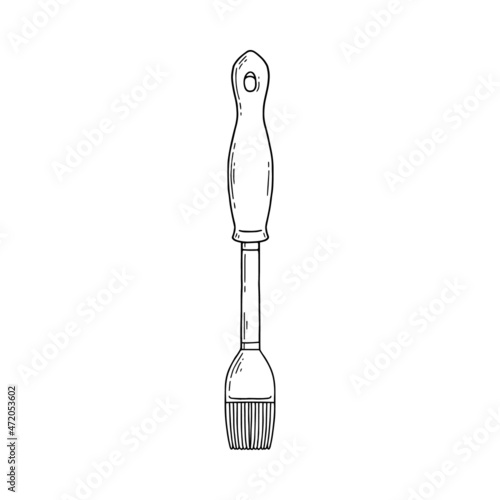 Kitchen brush for greasing dishes, sketch style vector illustration isolated.