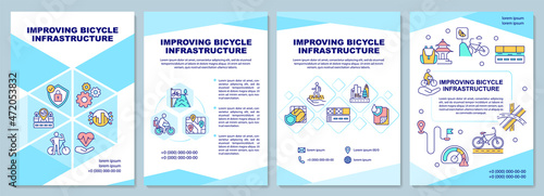 Improve bicycle infrastructure brochure template. Public bike share. Flyer, booklet, leaflet print, cover design with linear icons. Vector layouts for presentation, annual reports, advertisement pages