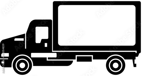 Truck icon, semi-trailer, side view , black silhouette. Highlighted on a white background. Vector illustration. A series of business icons.