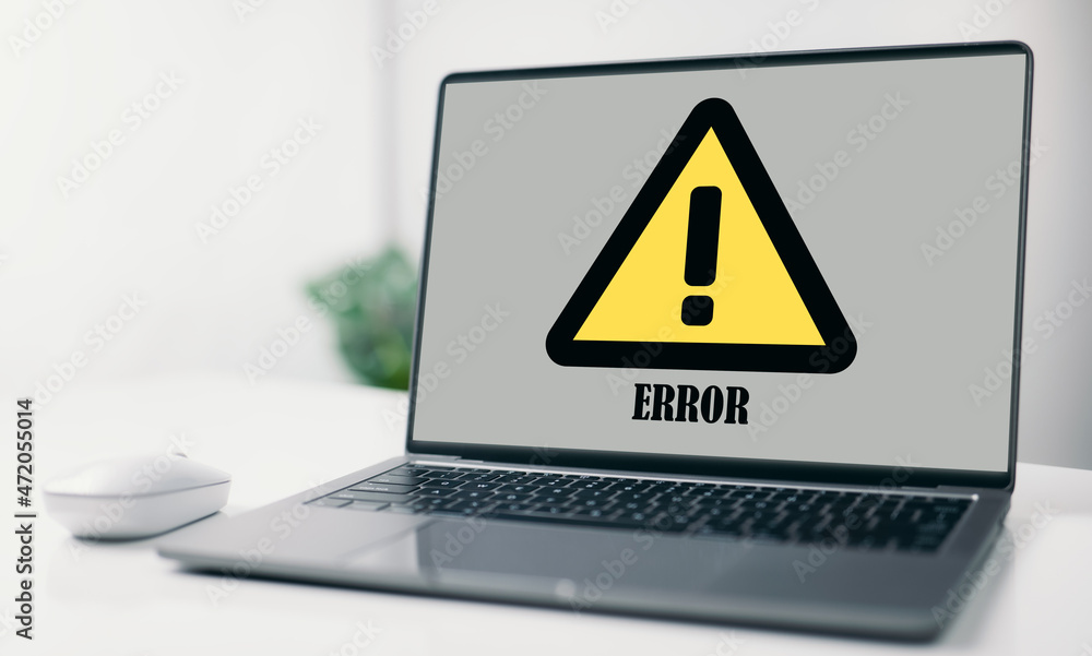 Laptop with ERROR on screen. Error mistake online reminder beware alert concept. Laptop with ERROR on screen. Error mistake online reminder beware alert concept.