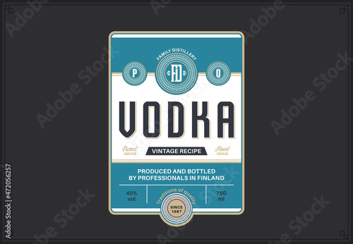 Vector vodka label template. Distilling business branding and identity design elements