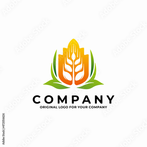 Nature wheat, grain logo design template.