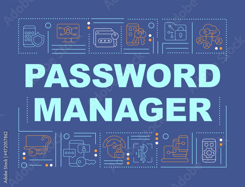 Password manager saving information tool word concepts banner. Infographics with linear icons on green background. Isolated creative typography. Vector outline color illustration with text