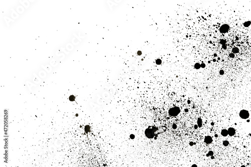 Ink Splash Pattern, Black Watercolor Splatter on White Background.