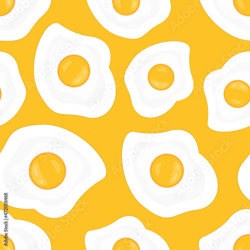 Fried eggs on yellow background vector seamless pattern