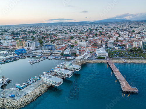 Cyprus - Limassol luxury district in the coast side from drone view