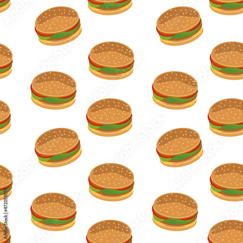 burger seamless pattern. flat, vector. textiles, wrapping paper, wallpaper, background. street fast food, hamburger.