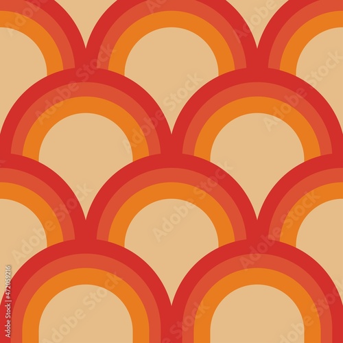 Rounded geometric shapes. Abstract Arch. Vector EPS 10. Colorful digital illustration for textile design, packaging design. Wrapping paper print. Seamless pattern. Graphic design. 70s funk style. 
