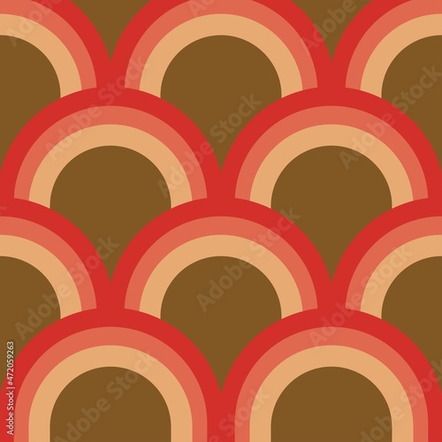 Rounded geometric shapes. Abstract Arch. Vector EPS 10. Colorful digital illustration for textile design, packaging design. Wrapping paper print. Seamless pattern. Graphic design. 70s funk style. 