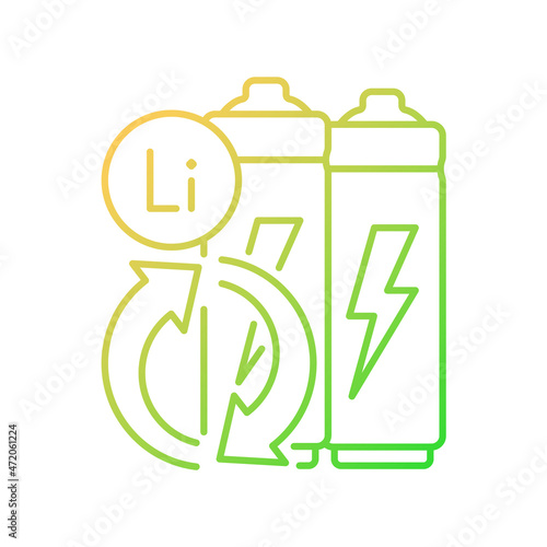 Battery metals recovery gradient linear vector icon. Prevent lithium spent. Reuse resources form accumulators. Thin line color symbol. Modern style pictogram. Vector isolated outline drawing