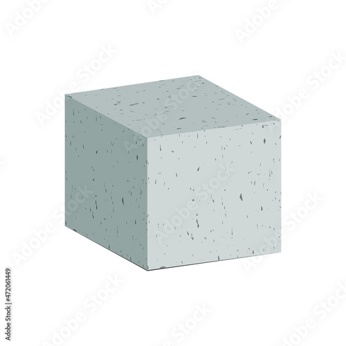 Concrete cube isolated on white vector illustration