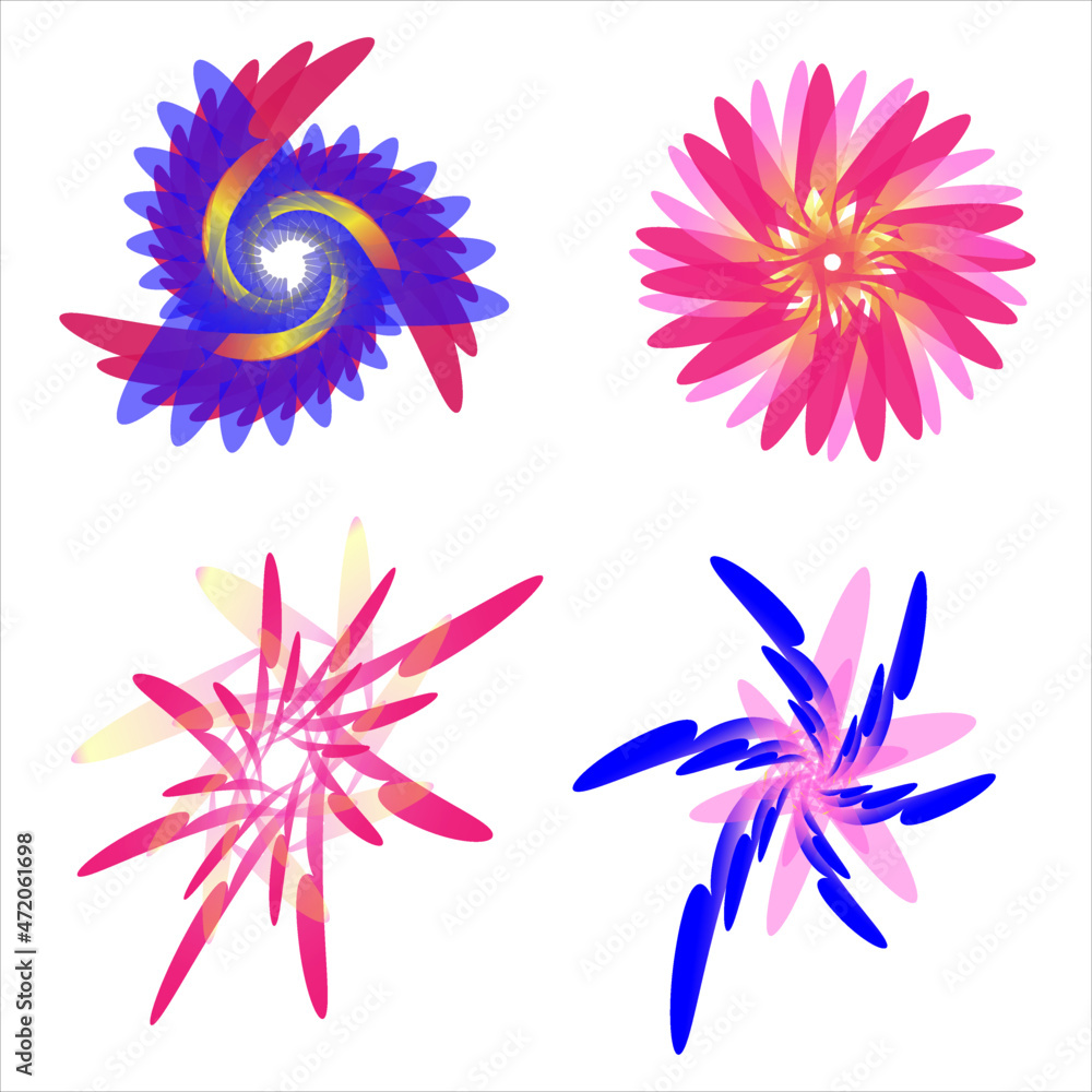 Fototapeta premium Set of colorful abstract floral elements isolated on white background. Vector illustration.