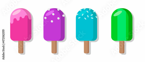 Set of 4 bright colorful summer ice cream on a stick. Well applicable for web design  postcards and prints.