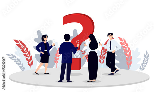 Confused businesspeople asking questions. Frequently Asked Questions. Technical support workers. FAQ