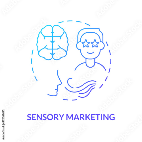 Sensory advertising concept icon. Brand promotion. Consumers feelings associated with product. Appealing customers senses abstract idea thin line illustration. Vector isolated outline color drawing