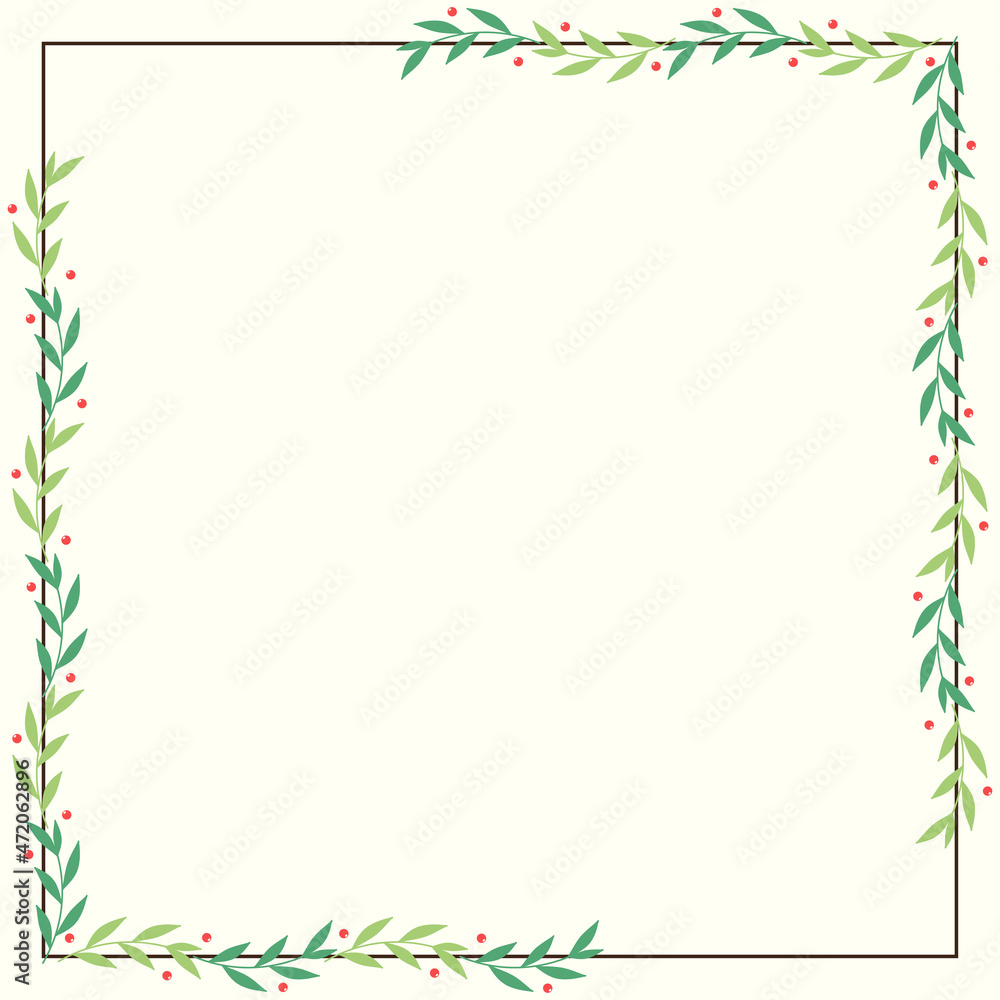 Merry Christmas wallpaper. free space for text. Holly leaf frame.  Christmas frame wallpaper.