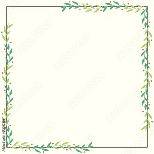 Merry Christmas wallpaper. free space for text. Holly leaf frame. Christmas frame wallpaper.