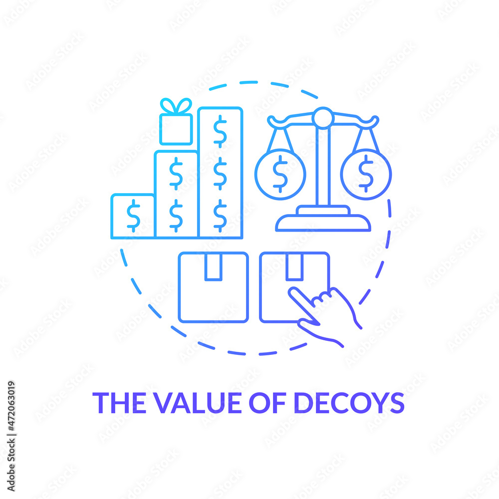 Consumer decoy concept icon. Prices comparison. Neuromarketing trick. Customer buying decision influence abstract idea thin line illustration. Vector isolated outline color drawing Consumer decoy concept icon. Prices comparison. Neuromarketing trick. Customer buying decision influence abstract idea thin line illustration. Vector isolated outline color drawing