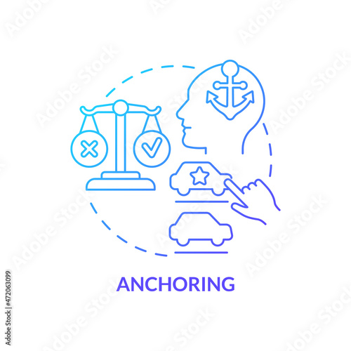 Cognitive bias concept icon. Customer preference influence. Decision making reference point. Product irrational evaluation abstract idea thin line illustration. Vector isolated outline color drawing