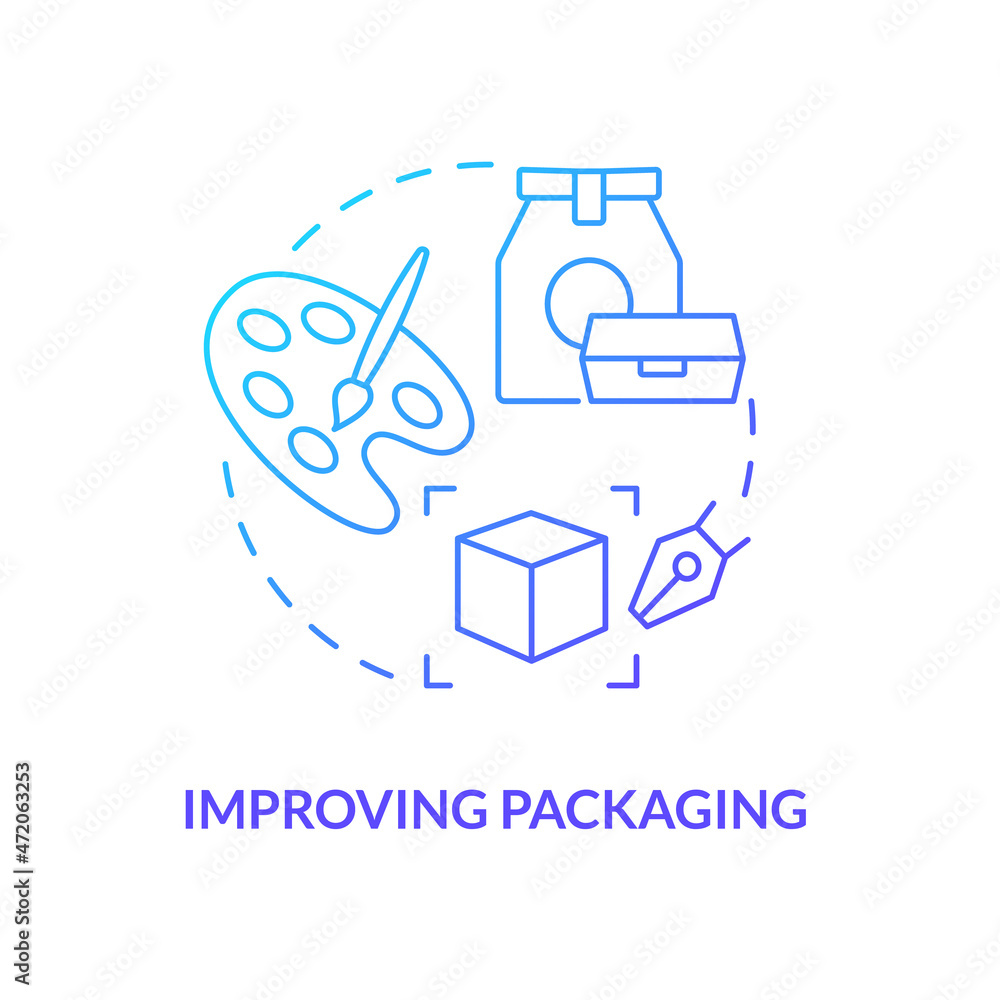 Packaging enhancement concept icon. Renovate visual appearance. Switch form and material. Change product design abstract idea thin line illustration. Vector isolated outline color drawing Packaging enhancement concept icon. Renovate visual appearance. Switch form and material. Change product design abstract idea thin line illustration. Vector isolated outline color drawing