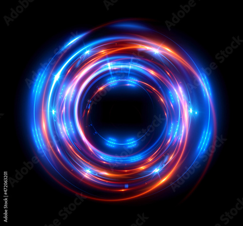 Vivid abstract background. Beautiful swirl trail effect frame. .Mystical portal. Bright sphere lens. Rotating lines. Glow ring. .Magic ball. Led spiral. Glint lines. Focus place. Illusory flash.