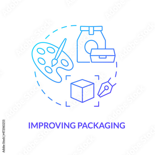 Packaging enhancement concept icon. Renovate visual appearance. Switch form and material. Change product design abstract idea thin line illustration. Vector isolated outline color drawing