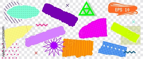 Collage art with vintage paper ellement Zine culture Vintage pop art collage Different shapes and textures Torned craft notebook shapes with pattern vector illustration