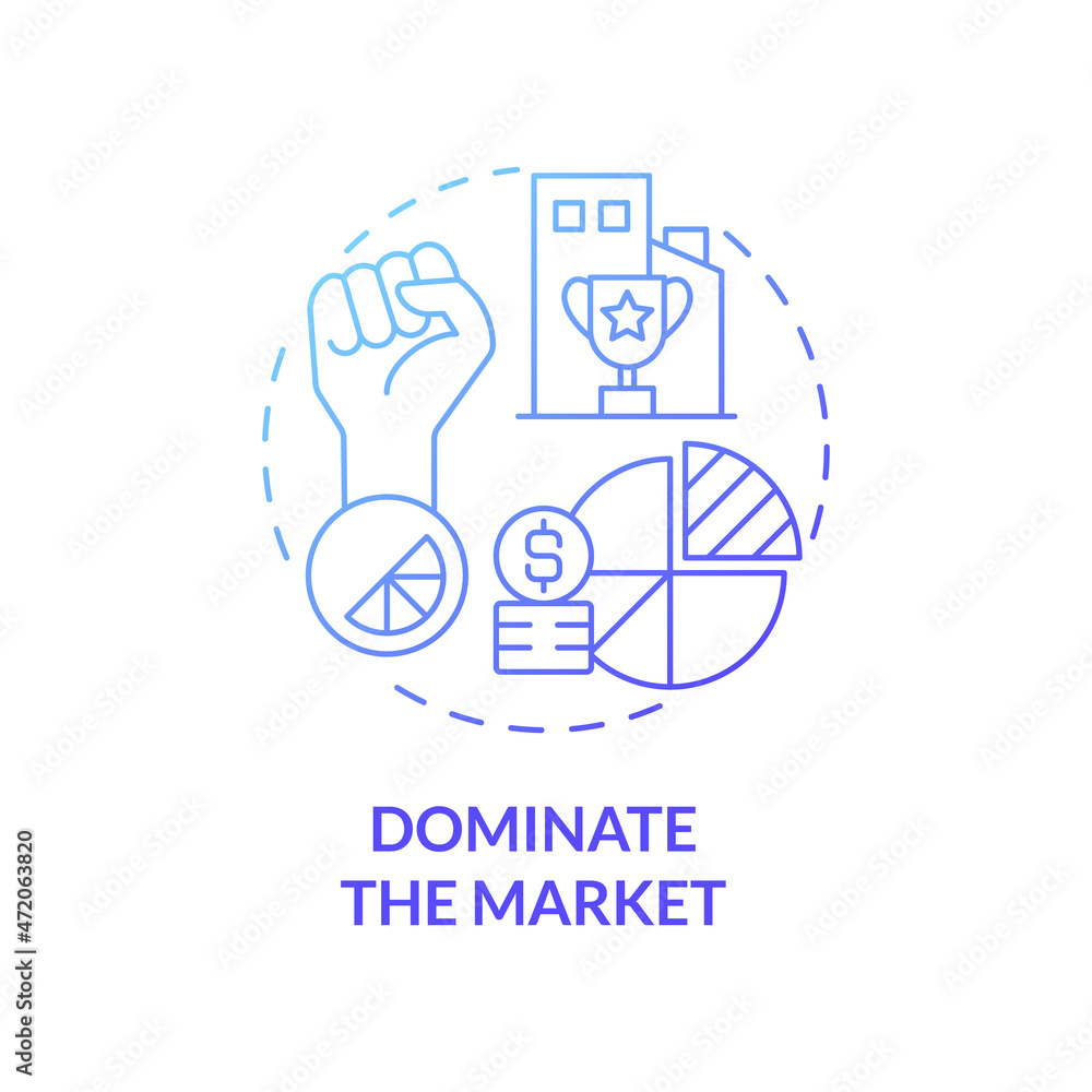Dominate the market blue gradient concept icon. Importance of business expansion abstract idea thin line illustration. Strength and power of brand. Vector isolated outline color drawing Dominate the market blue gradient concept icon. Importance of business expansion abstract idea thin line illustration. Strength and power of brand. Vector isolated outline color drawing