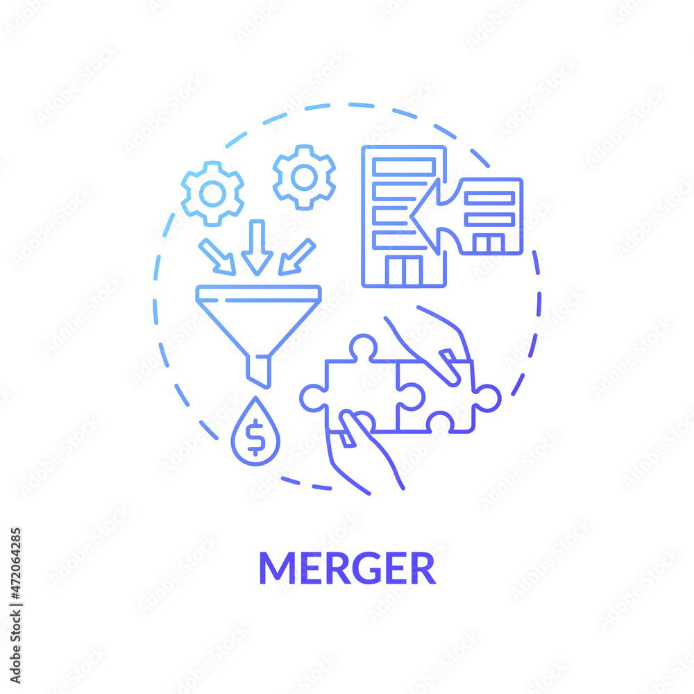 Merger blue gradient concept icon. External expansion abstract idea thin line illustration. Fusion of two companies into one. Business alliance. Vector isolated outline color drawing Merger blue gradient concept icon. External expansion abstract idea thin line illustration. Fusion of two companies into one. Business alliance. Vector isolated outline color drawing