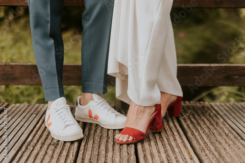 wedding shoes of bride and groom 